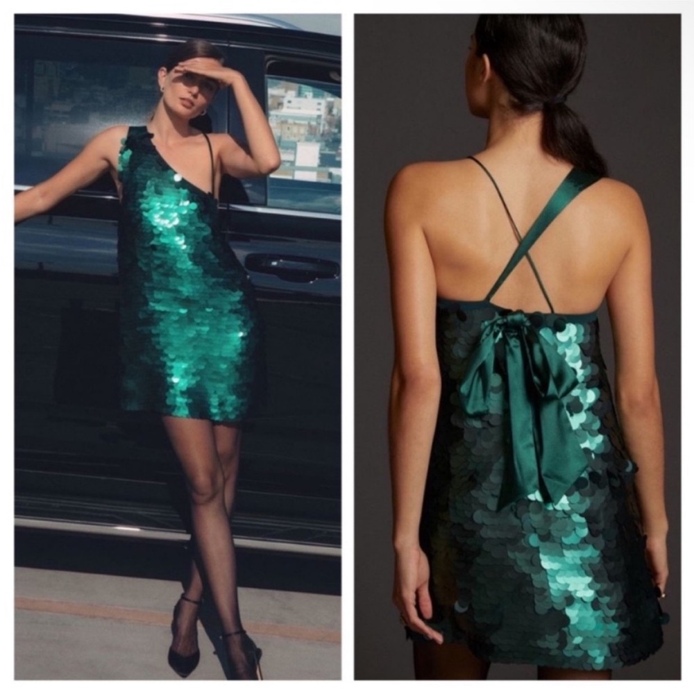 Anthropologie Teal Backless Sequin Dress